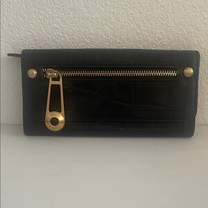 B. Makowsky Black Wallet with Gold Accents